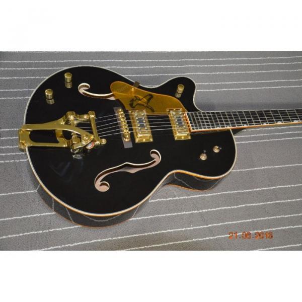 Custom Left Handed Gretsch Falcon Black Gold Pickuguard Electric Guitar #2 image