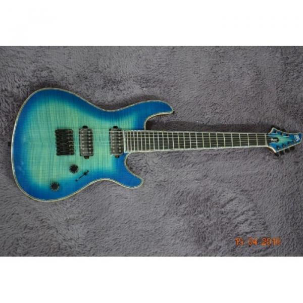 Custom Built Mayones Flame Maple Blue Teal 6 String Electric Guitar #1 image