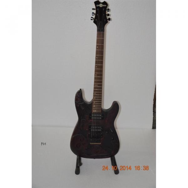 Custom Shop Black Machine Skull Emo 6 String Gear 4 Music Vintage Carved Electric Guitar #2 image