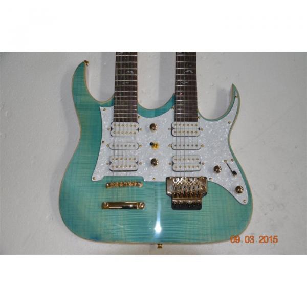 Custom JEM7V Flame Maple Top Sea Foam Green Double Neck 6/12 Strings Guitar #1 image