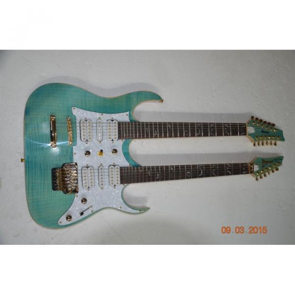 Custom JEM7V Flame Maple Top Sea Foam Green Double Neck 6/12 Strings Guitar #2 image