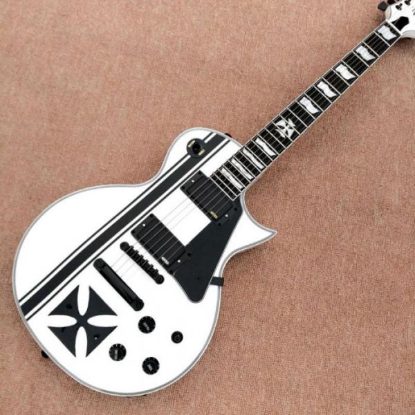 Custom Shop ESP Metallica James Hetfield Iron Cross  White w/ Stripes Graphic Guitar #1 image