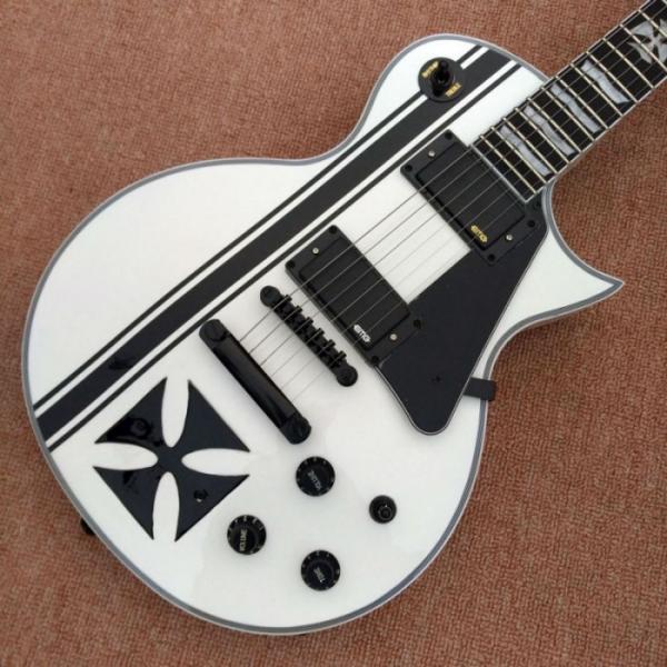 Custom Shop ESP Metallica James Hetfield Iron Cross  White w/ Stripes Graphic Guitar #3 image