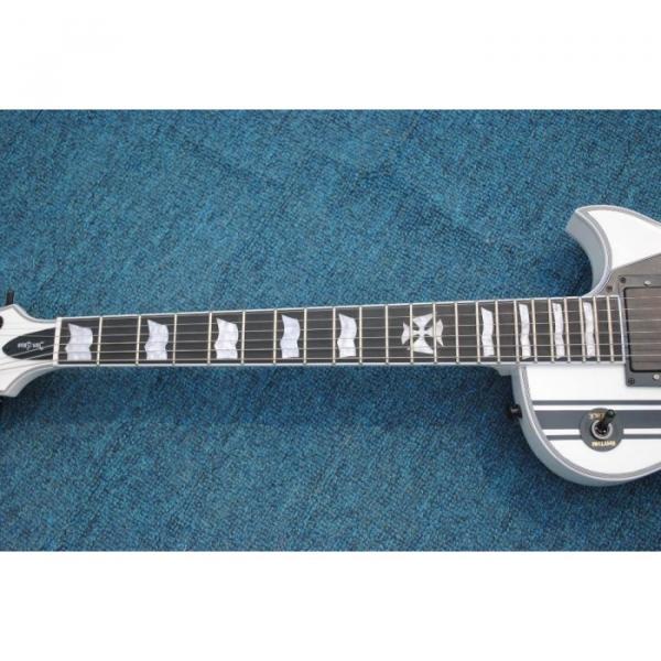 Custom Made ESP Metallica James Hetfield Iron Cross  Snow White w/ Stripes Graphic Electric Guitar #7 image