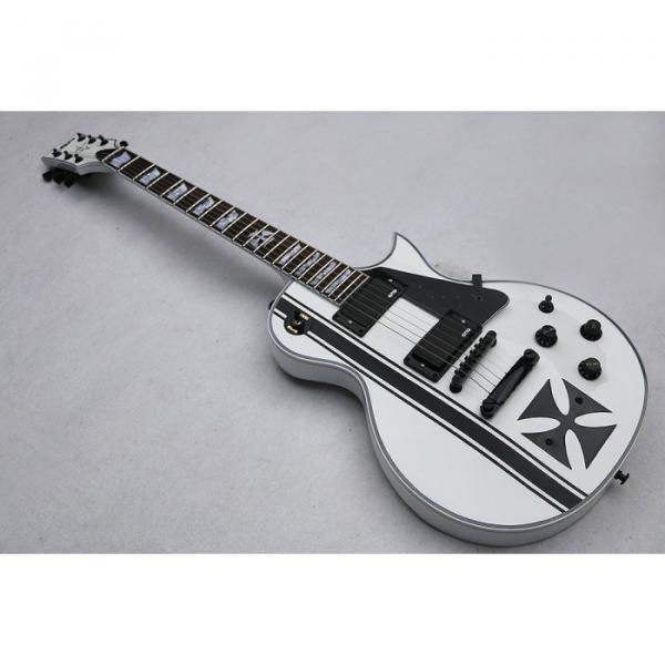 Custom ESP Metallica James Hetfield Iron Cross  Snow White w/ Stripes Graphic Guitar #1 image