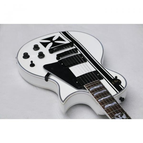 Custom ESP Metallica James Hetfield Iron Cross  Snow White w/ Stripes Graphic Guitar #3 image