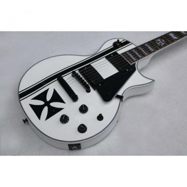 Custom ESP Metallica James Hetfield Iron Cross  Snow White w/ Stripes Graphic Guitar #4 image
