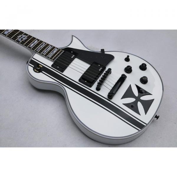 Custom ESP Metallica James Hetfield Iron Cross  Snow White w/ Stripes Graphic Guitar #9 image