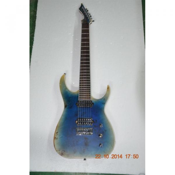 Custom Shop 7 String Transparent Blue Birds Eye Black Machine Electric Guitar #7 image