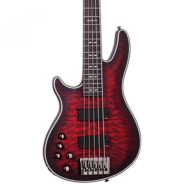 Schecter Guitar Research Hellraiser Extreme-5 Left-Handed Electric Bass Guitar Satin Crimson Red Burst #1 image