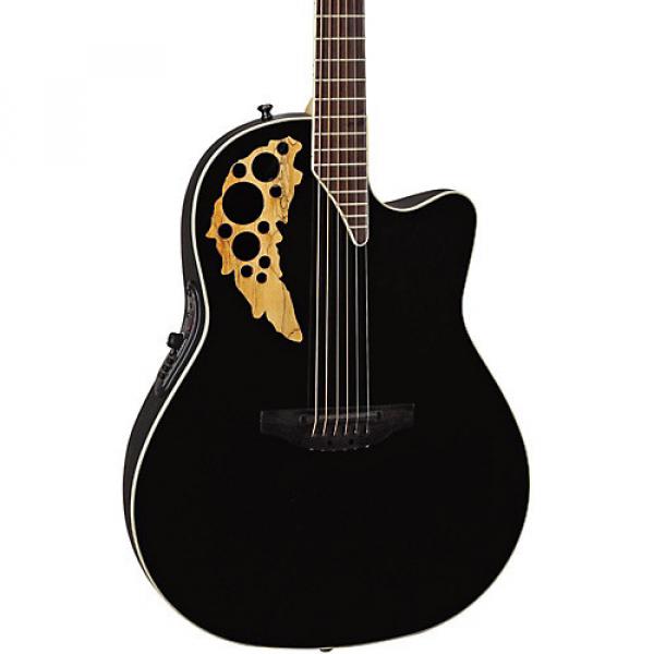 Ovation Elite TX Mid Depth Cutaway Acoustic-Electric Guitar Black #1 image