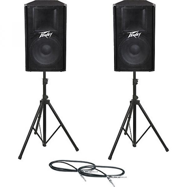 Peavey PV115 Speaker Pair with Stands and Cables #1 image