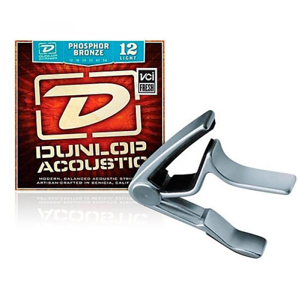 Dunlop Trigger Curved Nickel Capo and Phosphor Bronze Light Acoustic Guitar Strings #1 image