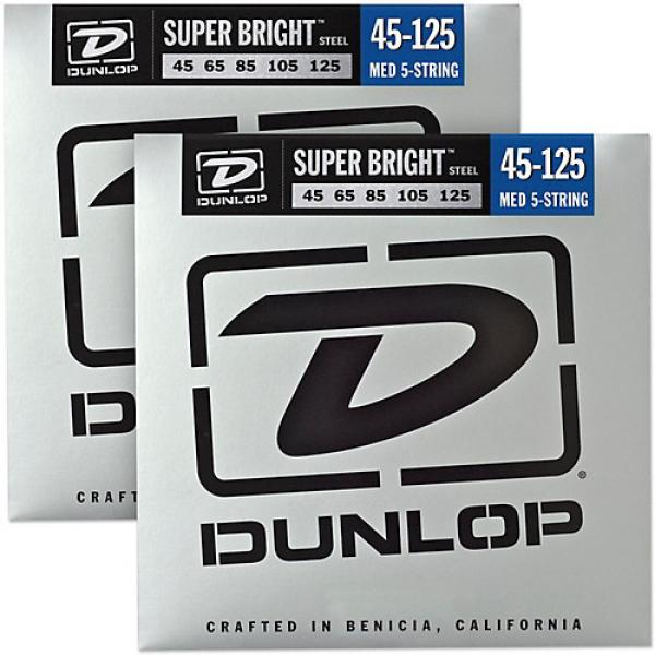 Dunlop Super Bright Steel Medium 5-String Bass Guitar Strings (45-125) 2-Pack #1 image