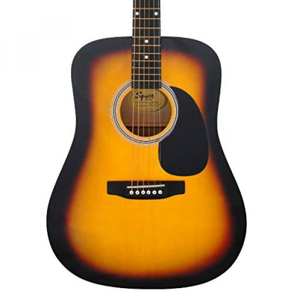 Fender Squier Dreadnought Acoustic Guitar Bundle with Gig Bag, Tuner, Strap, Strings, and Picks - Sunburst #3 image
