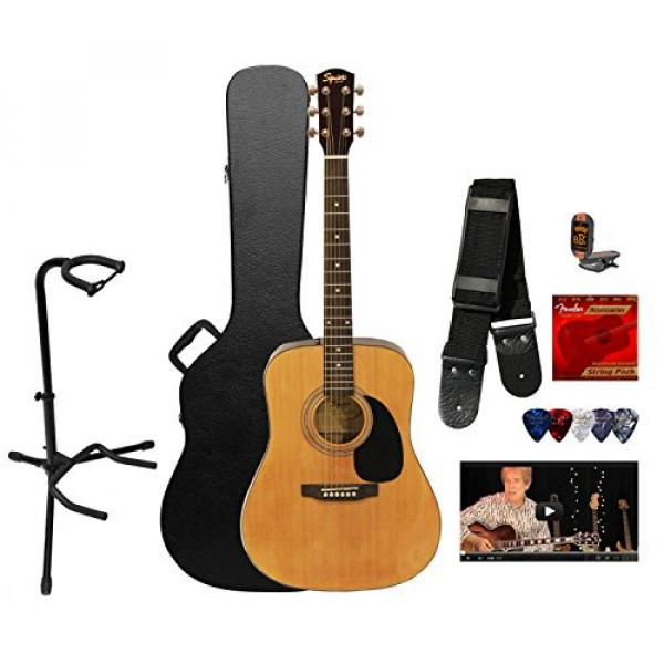 Squier by Fender SA-50 Dreadnought Acoustic Guitar w/ Strings, Strap, Tuner, Stand, Picks, Hard Case &amp; Online Lesson #1 image