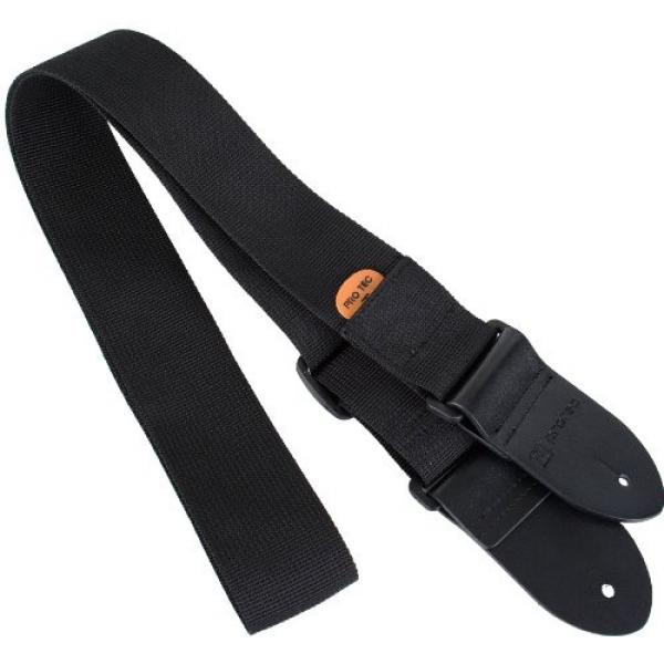 Protec Guitar Strap with Leather Ends and Pick Pocket, Black #1 image