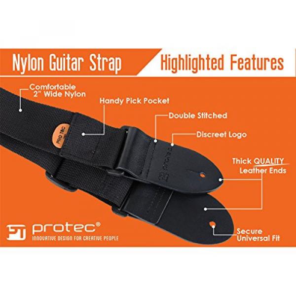 Protec Guitar Strap with Leather Ends and Pick Pocket, Black #2 image
