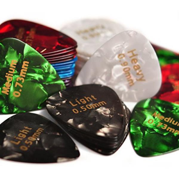 Celluloid Guitar Picks 60 Pcs - Recommended Electric, Acoustic or Bass Plectrum Colorful Cool Set - Thin (Light), Medium and Heavy Unique Variety Pack -Awesome Kids, Beginner and Pros Assorted Sampler #3 image