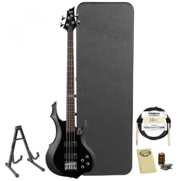 ESP LTD F-104-BLK Black 4-String Electric Bass w/ Accessories &amp; Hard Case #1 image