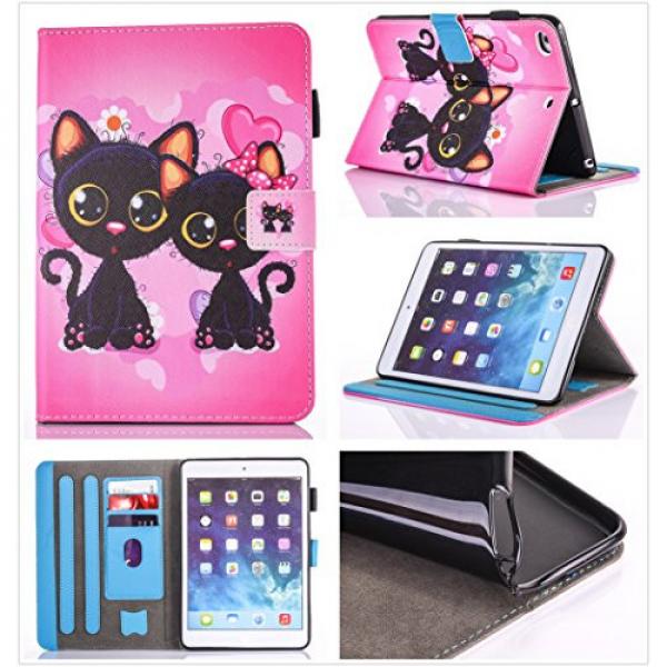 Wallet Case for iPad 6, Bonice Premium Colorful Painted Pattern Leather Stand Folio Wallet Case Magnetic Snap with Card Slots Shockproof Protective Cover for iPad Air 2 2th Generation - Two Cats #2 image